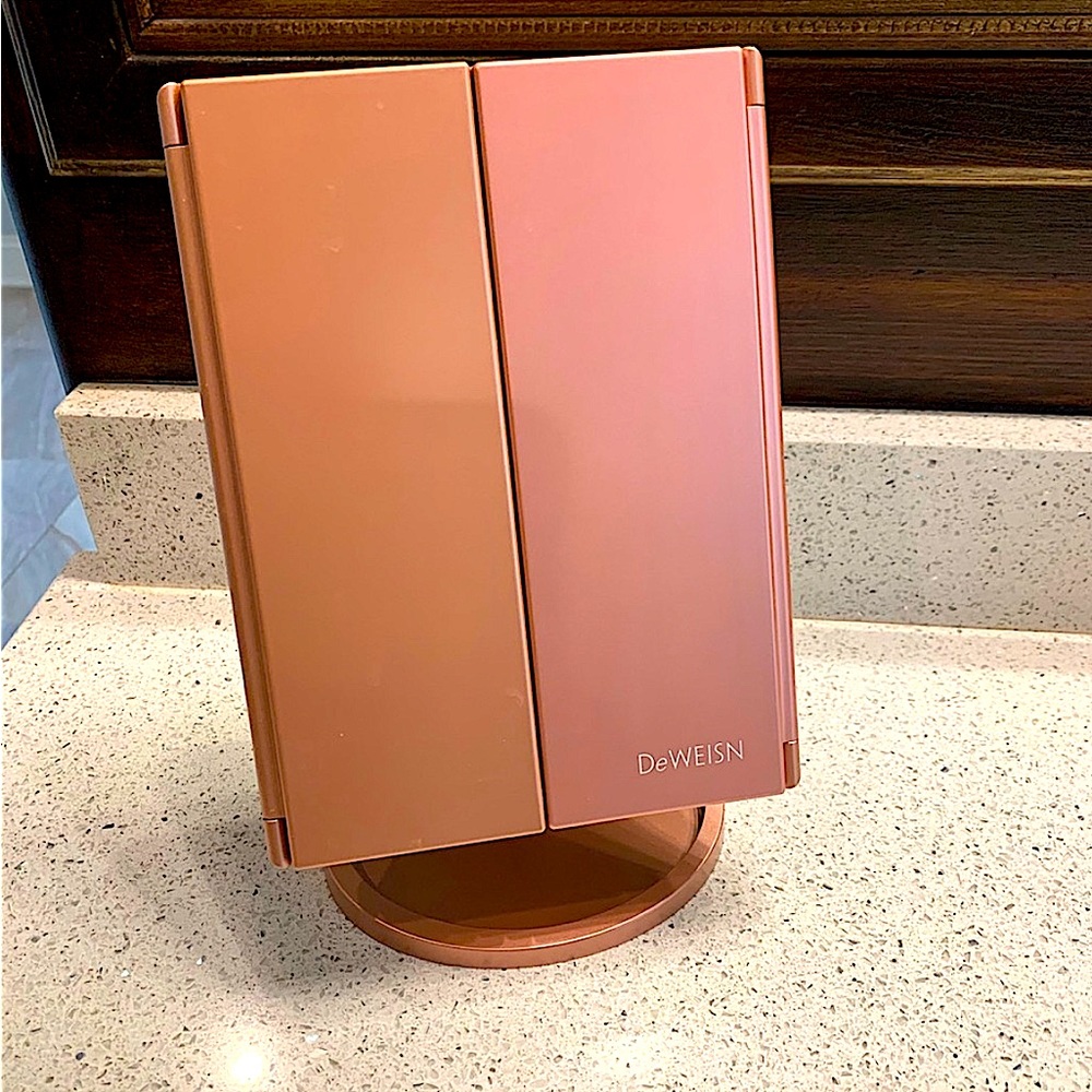 DeWeisn Trifold Lighted Vanity Mirror Makeup Cosmetic Dimmable Magnifying EUC